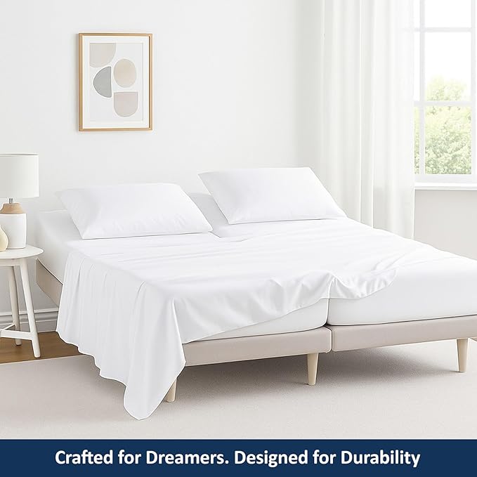 5 Piece Split Cal King Sheet Set, 100% Egyptian Cotton, 16 Inch Deep Pockets, White Solid, Soft Cooling Sheets for Adjustable Beds, Sleep Number Beds, Split Cal King Mattress Sheet Set