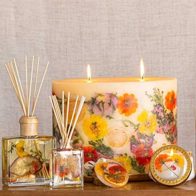 Rosy Rings Sugared Citrus Signature Botanical Reed Diffuser, Single Piece, 13 oz Last 9-12 Months Glass Natural Oils with Floral Embedded Flowers Bright Fruity Aroma, Livingroom Decor Spa Relaxation