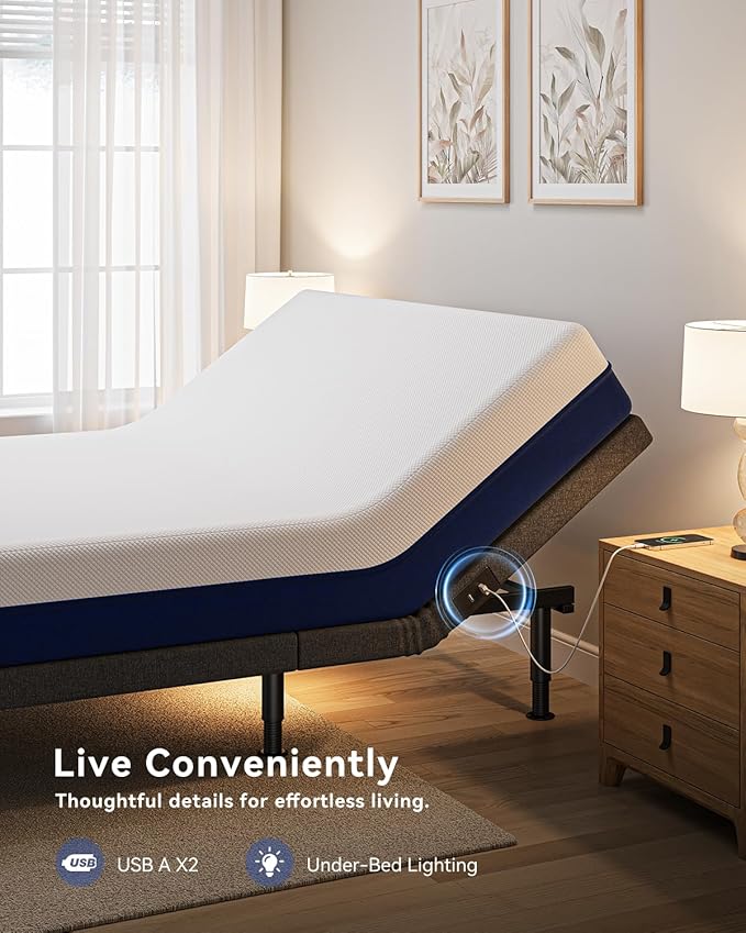 Full Size Adjustable Bed Frame with Massage & Zero Gravity - Electric Bed Frame with Remote, USB Charging, LED Night Light, 7.5-12.5" Adjustable Height, 900LBS Capacity, Quiet Motor