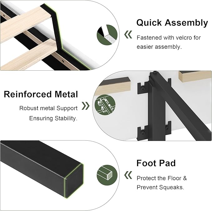 Feonase Twin Platform Bed Frame, Velvet Upholstered Twin Bed Frame, Solid Wood Slats & Heavy Duty Feet Support, No Box Spring Needed, Noise-Free, Easy Assembly, White
