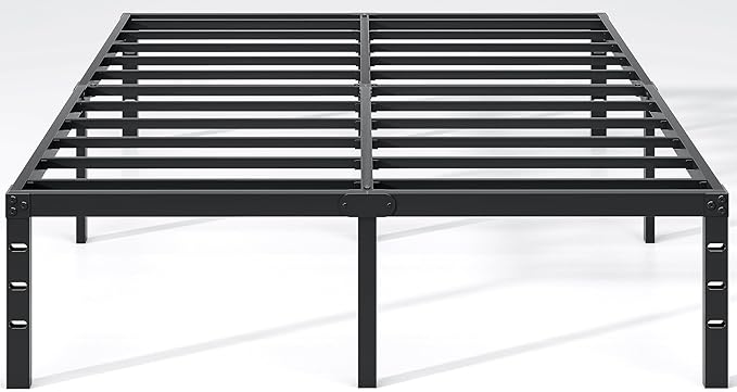 NEW JETO Metal Bed Frame,Full Size Bed Frame with Storage Space,Heavy Duty Sturdy Mattress Foundation,Easy Assembly,No Box Spring Needed, Black,18 Inch,Full