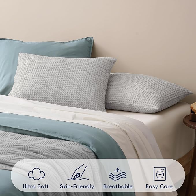 PHF Ultra Soft Waffle Weave Pillow Shams King Size, No Insert, 2 Pack 20" x 36" Pillowcases,Breathable & Skin-Friendly Pillow Cases, Stylish Decorative Bed Pillow Cases Covers,Light Grey