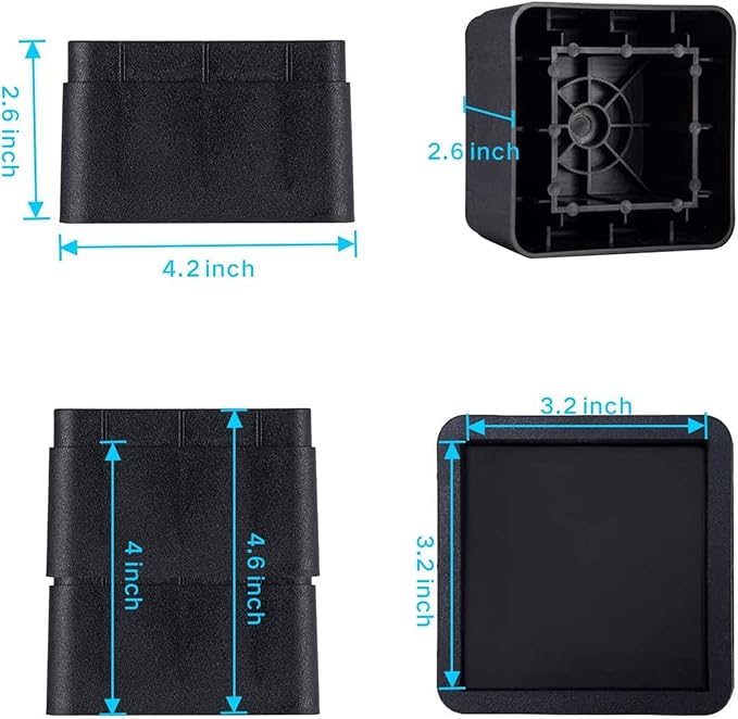 BTSD-home Bed Risers 2 or 4 Inch Heavy Duty Stackable Furniture Risers for Sofa Table Couch Chair Bed Raisers Blocks 4 Pack Black
