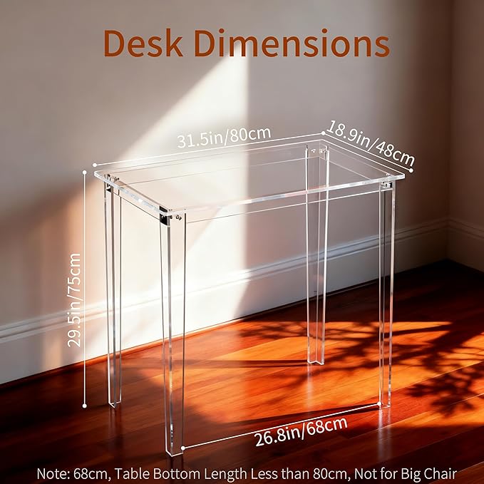 Acrylic Desk, Clear Modern Writing Table for Home Office (Clear, Small)