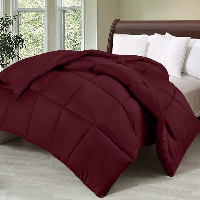 Utopia Bedding Twin Comforter Duvet Insert, Quilted Burgundy Comforter with Corner Tabs, Box Stitched Down Alternative Comforters Twin Size 64 x 88 inches