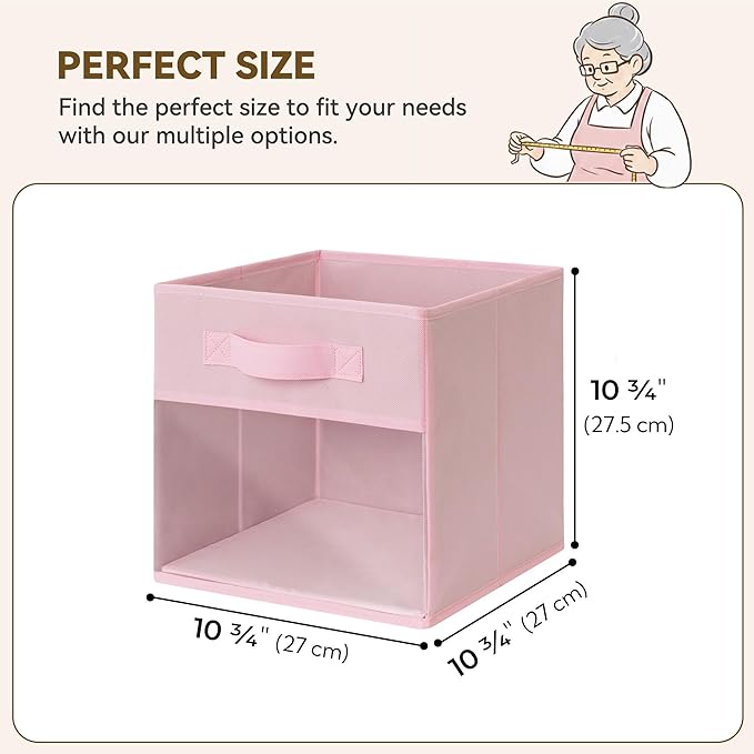 GRANNY SAYS Cube Storage Bins with Clear Window, 11 Inch Storage Cube Organizer, Collapsible Fabric Storage Cubes, Decorative Cube Storage Organizer for Shelves, Closet, Pink, 6-Pack