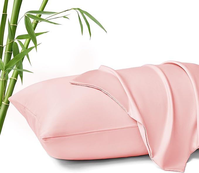 MR&HM King Pillow Cases Set of 2, Cooling Pillow Case for Hot Sleepers 20"x40", Breathable & Moisture Wicking, Soft Envelope Pillowcases, Rayon Derived from Bamboo & Polyester Blend (Pink)