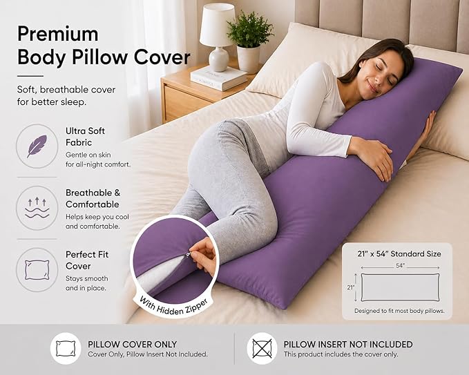 Evolive Ultra Soft Microfiber Body Pillow Cover/Pillowcases 21"x54" with Hidden Zipper Closure (21"x54" Body Pillow Cover, Lavender)