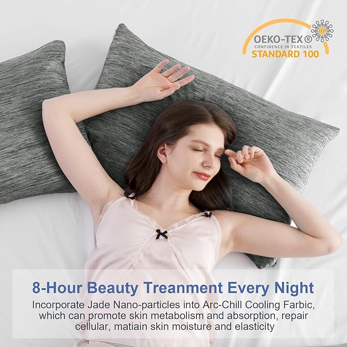 Elegear Cooling Pillow Cases for Hot Sleepers, Japanese Q-Max 0.5 Cooling Pillowcases, Both Sides(Cooling/Cotton), Breathable Soft Pillowcase for Hair and Skin, Set of 2-Dark Gray Standard 20" x 26"