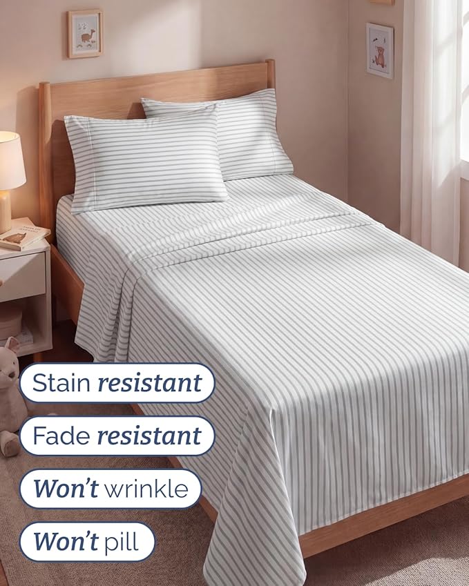 Twin 4 Piece Sheet Set - Comfy, Breathable & Cooling - Soft Hotel Luxury Bedding for Women, Men, Kids, Teens and Children - 1 Flat & 1 Fitted Sheet & 2 Pillowcases with Deep Pockets - Grey Stripes 2