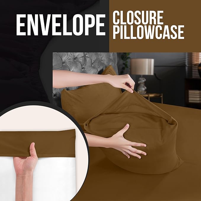 Utopia Bedding Standard Pillow Cases - 4 Pack - Envelope Closure - Soft Brushed Microfiber Fabric - Shrinkage and Fade Resistant Pillow Covers Standard Size 20 X 26 Inches (Standard, Mocha)