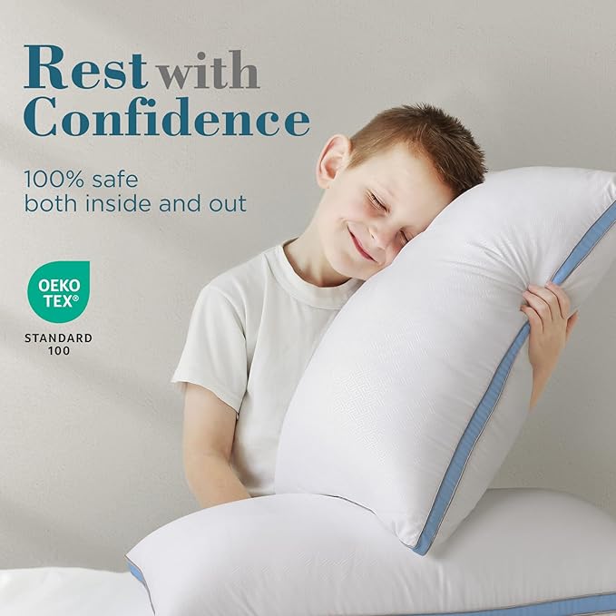 viewstar Bed Pillows Different Sizes Set of 2, Hotel Quality Cooling Down Alternative Gusseted Pillows for Side, Back, or Stomach Sleepers, Blue, Standard