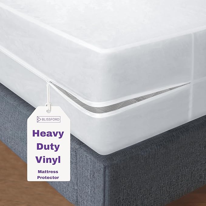 BLISSFORD Plastic Mattress Protector Zippered Cot Size, Waterproof Vinyl Mattress Cover, Heavy Duty Noiseless Mattress Encasement