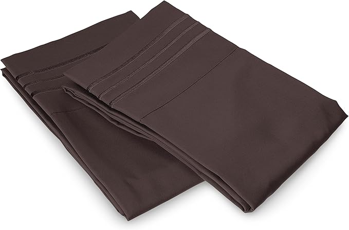 Elegant Comfort Luxury Ultra-Soft 2-Piece Pillowcase Set - 1500 Premium Hotel Quality Microfiber Double Brushed - Wrinkle Resistant, Chocolate Brown, Standard/Queen Size