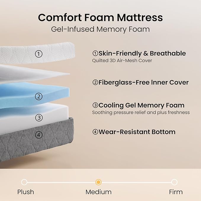 Medium Firm King Mattress 12-Inch: Memory Foam Mattress for Back Pain, Breathable Cool Gel Mattress, Washable Fiberglass Free Cover Motion Isolating, CertiPUR-US Oeko-Tex Certified, Made in USA 80x76