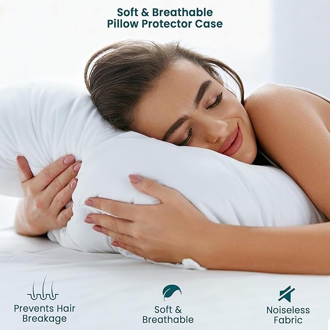 Waterproof Pillow Protectors with Zipper, Queen Size Pack of 2 Zippered Pillow Covers, Noiseless Pillow Encasement Cases 20 x 28 Inches