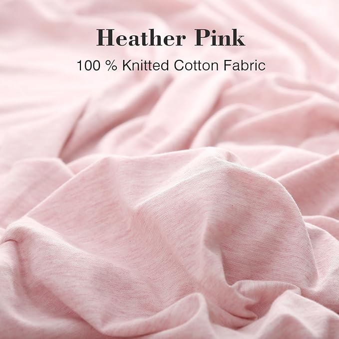 PURE ERA Jersey Knit Duvet Cover Set 100% T-Shirt Cotton Super Soft Comfy 3pc Bedding Set with Zipper Closure (Heather Pink, Queen)
