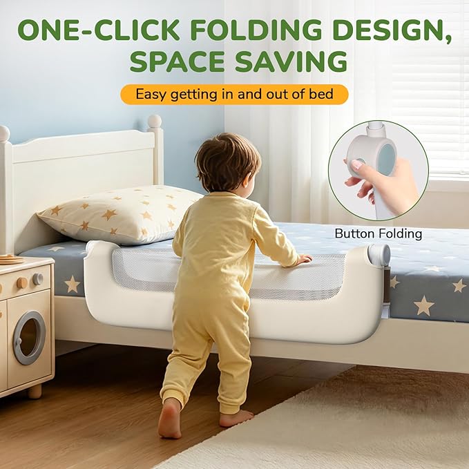 Bed Guard Rail for Toddlers - 32" Adjustable Heights & Folding up Portable Bed Railing for Baby - Toddler Bed Rails Guard for Crib, Twin, Bunk,Full Size, Queen & King Bed
