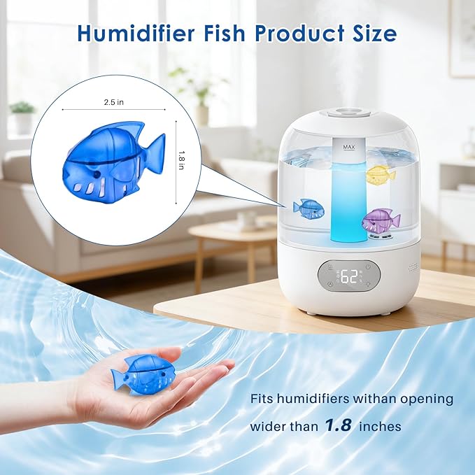 12 Pack Humidifier Cleaning Fish, Humidifier Cleaner for Most Humidifiers + Fish Tanks, Demineralization Cartridge to Purifie Water, Prevent Hard Water Build-Up, Reduce Scale to improve Humidification