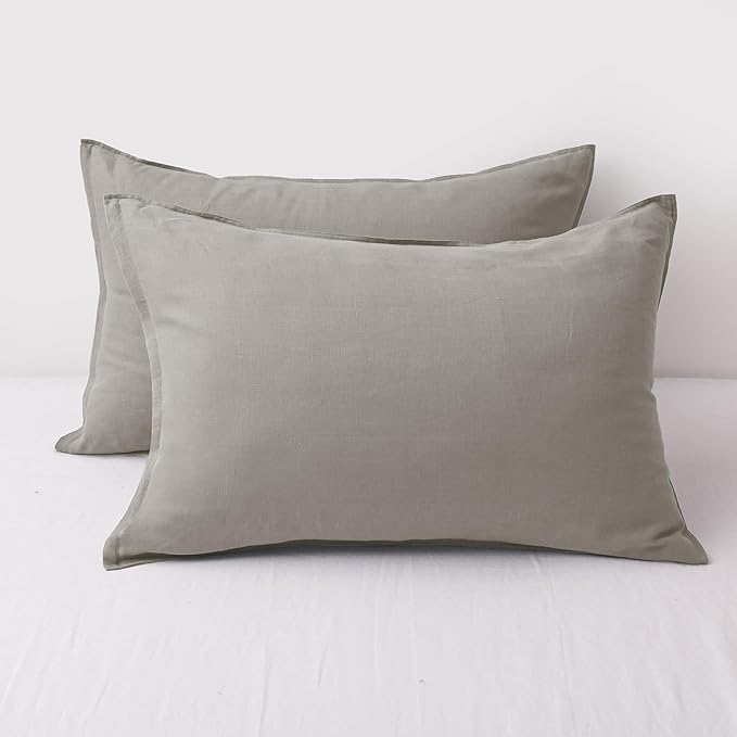 CHUFFED 100% French Linen Pillow Cases Queen Size Set of 2, Stone Washed Flax Pillow Shams with Zipper Closure - Breathable & Cooling for Hot Sleepers,20x30 Inches, Medium Grey