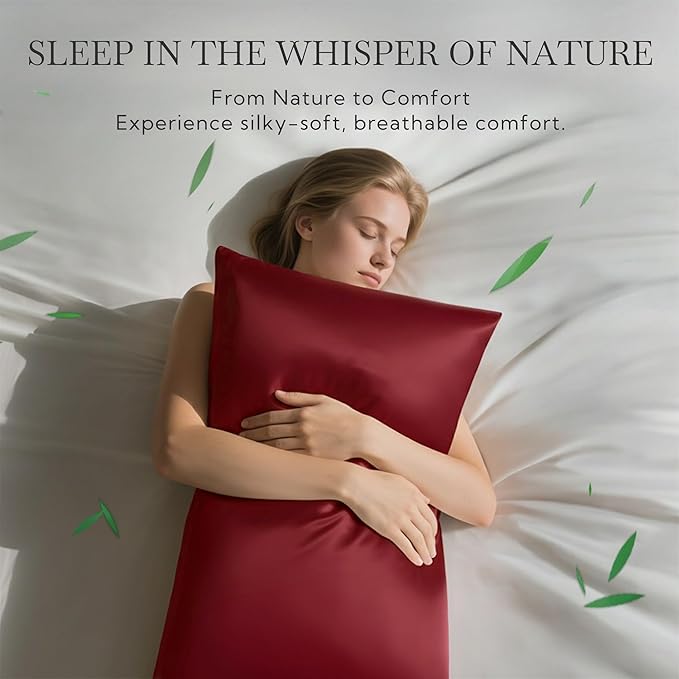 MR&HM King Pillow Cases Set of 2, Cooling Pillow Case for Hot Sleepers 20"x36", Breathable & Moisture Wicking, Soft Envelope Pillowcases, Rayon Derived from Bamboo & Polyester Blend (Burgundy)