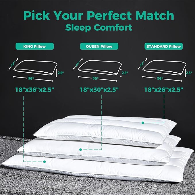 Three Geese Luxury Natural Flat Thin Goose Feather Down Pillows Standard Size, 2.5" Height, 100% Organic Cotton Cover, Medium Firm Hotel Collection Ultra Slim Thin Bed Pillows, Machine Washable