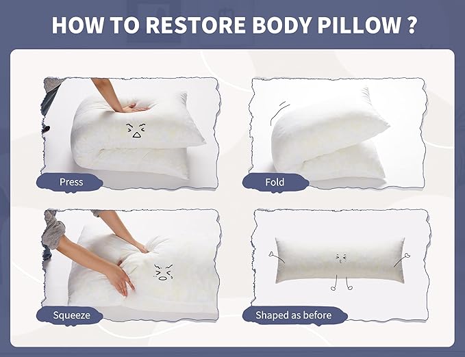 WSOFRLAC Bed Memory Foam Pillows with Removable Covers for Queen Bed 20x54 Soft Nursing Couch Pillows with Long Pillow Case for Beige Body Pillow Side Sleeper for Kids Machine Washable