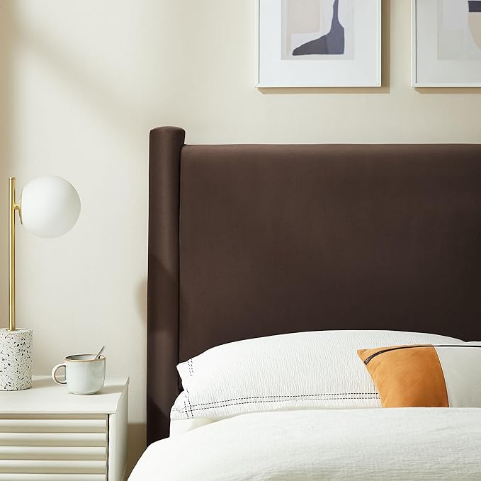 Modway Rael Twin Upholstered Headboard with Pillars in Chocolate Brown – Velvet Headboard – Stain-Resistant Performance Velvet Headboard for Twin Beds