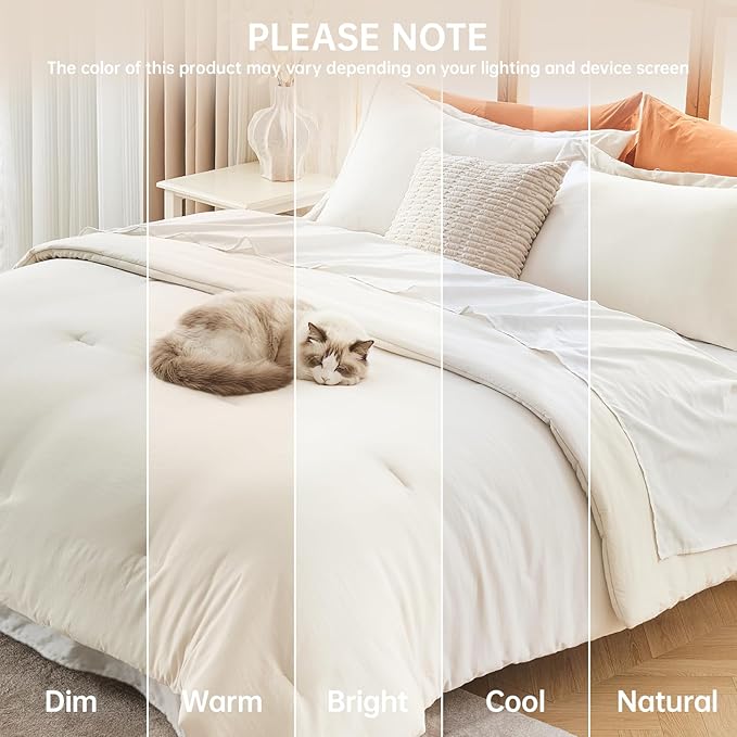 MUXHOMO California King Comforter Set, All Season Ultra Soft Down Alternative Bedding - 3 Piece Lightweight Bed Set Includes 1 Comforter (104"x96") and 2 Pillow Shams (20"x36"), Ivory