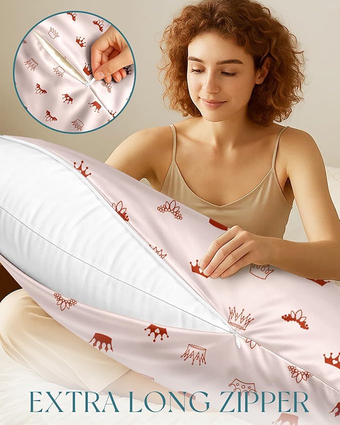 Miss Adola Silk Body Pillow Cover with Zipper - 20x54 Inch Silk Long Pillow Case for Women Ladies Adults Soft Bed Decorative Cute Boho Large Body Pillowcase Sham for Hair and Skin, PK Crown