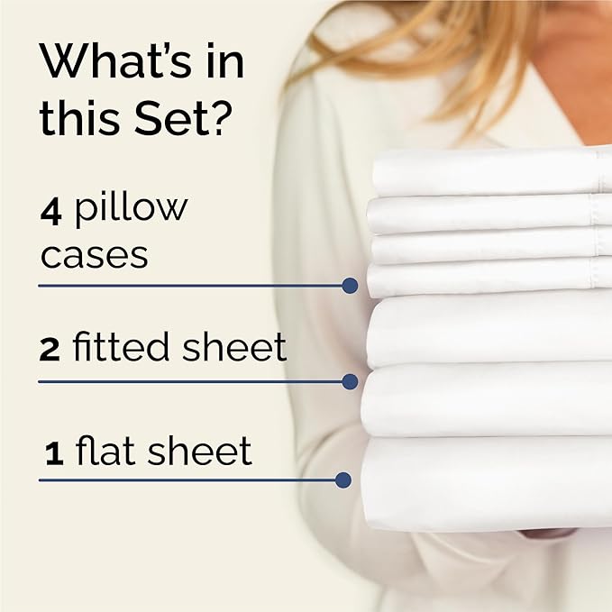 Split King 7 Piece Sheet Set - Comfy, Breathable & Cooling - Soft Hotel Luxury Bedding for Women, Men, Kids, Teens & Children - 1 Flat & 2 Fitted Sheets & 4 Pillowcases w/ Deep Pockets - Antique White