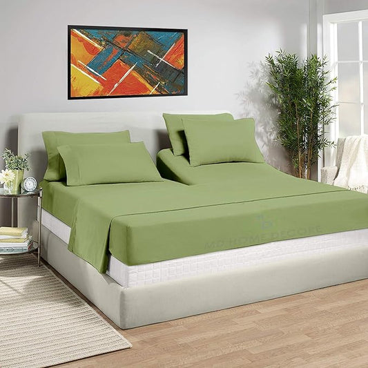 4 Piece Split Head Flex Sheet Set, 34" Top Split King Sheets for Adjustable Beds, 100% Egyptian Cotton, 16 Inch Deep Pocket, Soft Durable Breathable Sheets, Sage Solid, Ideal for Adjustable Beds
