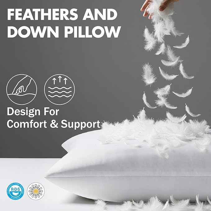 MIULEE 14x22 Inch Down Feather Pillow Insert,Fluffy and Comfy Throw Pillow with Cotton Fabric for Bed Couch and Sofa
