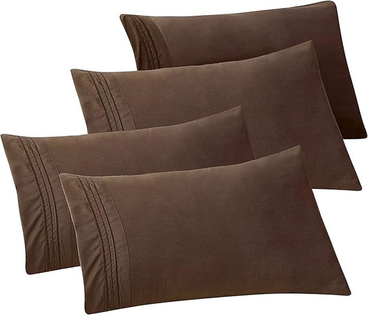 Elegant Comfort 4-PACK Solid Pillowcases 1500 Premium Hotel Quality Microfiber - Smooth Weave, Wrinkle and Stain Resistant, Easy Slip-On, 4-Piece Set, King Pillowcase, Brown
