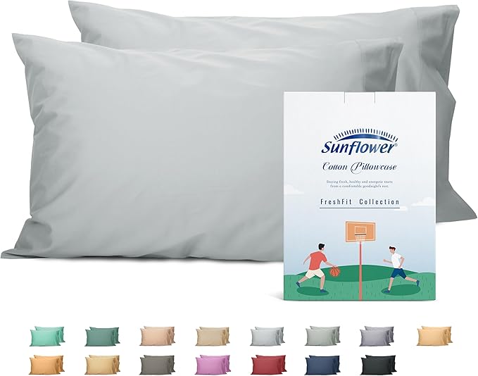Sunflower King Pillowcases Set of 2, 100% Cotton King Size Pillow Cases 2, 20×40 inches Ultimate Gray, Soft and Breathable