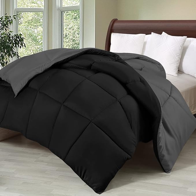 Utopia Bedding Twin Comforter Duvet Insert, Quilted Black Comforter with Corner Tabs, Box Stitched Down Alternative Comforters Twin Size 64 x 88 inches
