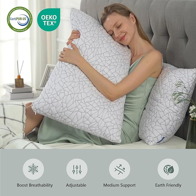 BPC Premium Rayon Derived from Bamboo Firm Pillows King Size Set of 2 - Hypoallergenic Shredded Memory Foam Pillows with Removable Cover Bed Pillows for Side Stomach and Back Sleepers, CertiPUR-US