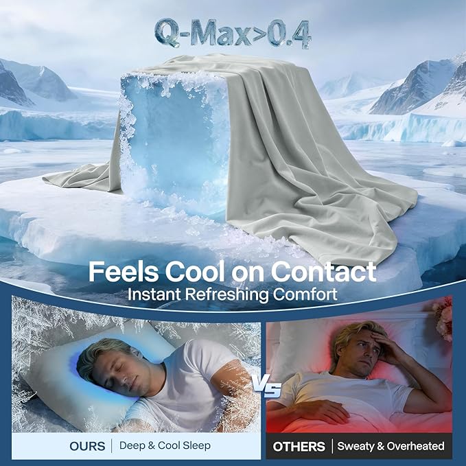 Luxury Cooling Pillowcases Queen Size 2 Pack, Q-Max>0.4 Cool Touch for Hot Sleepers&Night Sweats Beauty Sleep Anti-Frizz, Softer Than Silk Pillowcover Oeko-TEX Certified Grey