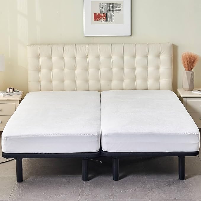 Kingnex Waterproof Split California King Mattress Protector for Adjustable Bed Noiseless Soft Bamboo Viscose Terry 2 Cali Twin XL 36x84 Fitted Mattress Cover