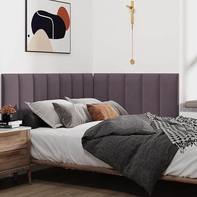 IFNOW Wall Mounted Upholstered Headboard Full, 3D Peel and Stick Soundproof Panels, Reusable and Removable Padded Leather Bed Headboard, 6 Panels 9.84" x 23.62", Dark Purple