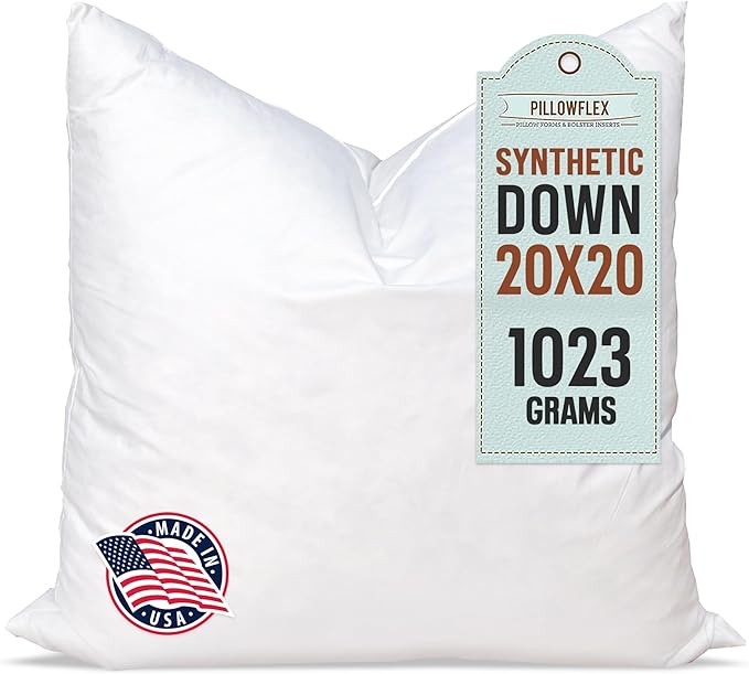 Pillowflex Synthetic Down Pillow Insert - 20x20 Down Alternative, Ultra Soft Large Square Throw Pillow, Couch Sham, Bed Sleeping - 1 Decorative Accent Form