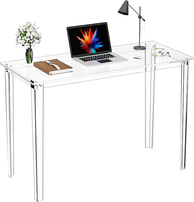 Acrylic Desk, Clear Modern Writing Table for Home Office (Clear, Large)