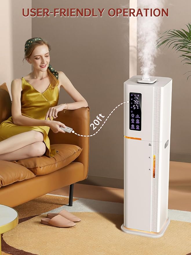 Humidifier with Warm & Cool Mist - 2.64Gal Top Fill, 500 sq ft Coverage, 60H Runtime, Remote, Humidity Control, Aroma Tray & Mood Light, Humidifier for Bedroom Home Office Plant