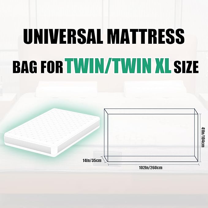 Twin Size Mattress Bag for Moving and Storage - 5 Mil Heavy Duty, Plastic Mattress Covers, Waterproof, Reusable, Tearproof