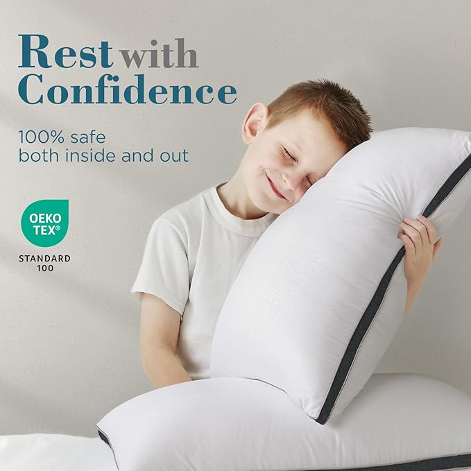 viewstar Bed Pillows Queen Size Set of 2, Firm Support Down Alternative Gusseted Pillows for Side, Back, or Stomach Sleepers, Dark Grey