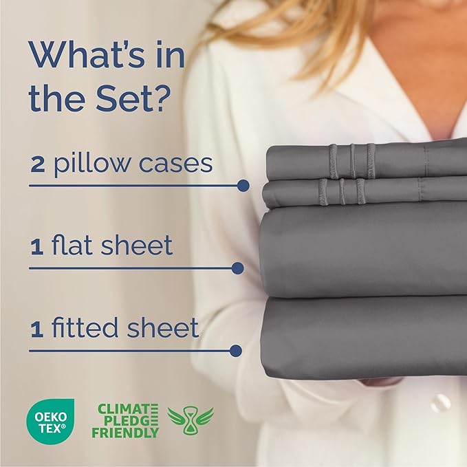 Cal King Size 4 Piece Sheet Set - Comfy Breathable & Cooling Sheets - Hotel Luxury Bed Sheets for Women & Men - Deep Pockets, Easy-Fit, Soft & Wrinkle Free Sheets - Dark Grey Oeko-Tex Bed Sheet Set