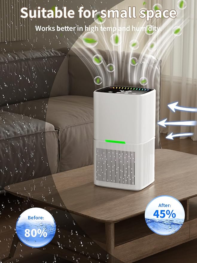 Dehumidifier, 60 OZ Water Tank, Dehumidifiers for Home, 500 sq. ft. Dehumidifier for Basement Bathroom Bedroom with Auto Shut Off, 7 Colors LED Light, Quiet Dehumidifiers with Sleep Mode (White)