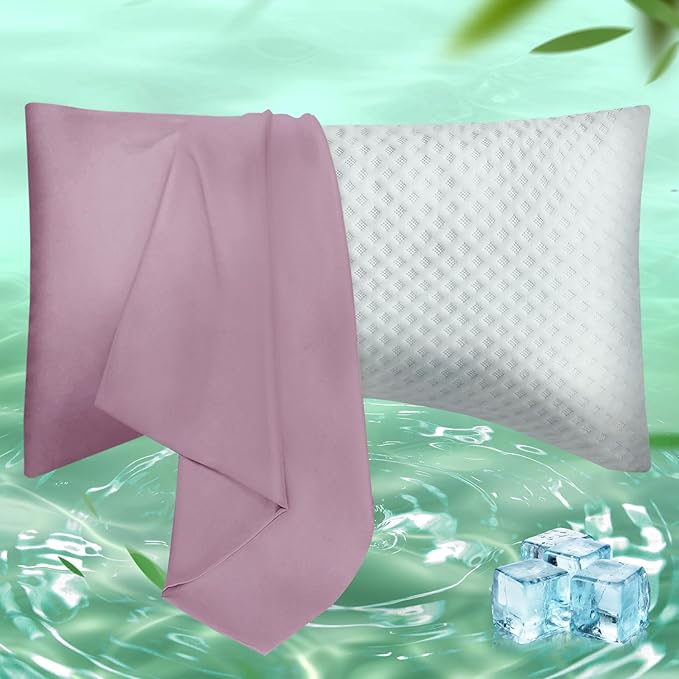 Curved Pillow Case Queen Size, Side Sleeper Pillow Cases Cover Cooling Rayon Derived from Bamboo with Zipper for hot Sleepers Hair and Skin, Breathable Silky Soft Pillowcase 1 Pack 20 * 30 Inches