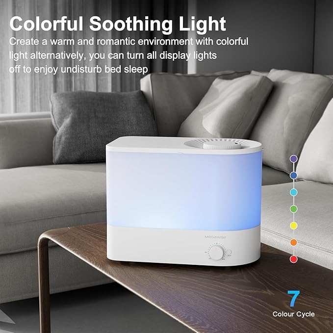 MEGAWISE 6L Ultrasonic Cool Mist Humidifier for Large Room, Bedroom, Baby Room and Plants, Quiet Under 28dB, Adjustable Mist Output, Auto Shut-Off, Low Power Humidifier