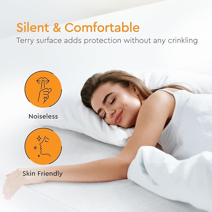 Sleep Mantra Waterproof Mattress Protector - Terry - Breathable, Noiseless & Hypoallergenic Bed Cover - Deep Pocket Fitted Sheet Style (Twin)